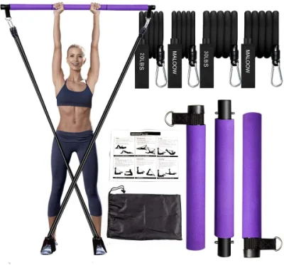 Kit de barre de Yoga et Pilates Portable en 3 sections, avec bandes de résistance, bâton d'exercice