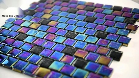 Foshan fabricant brillant bleu irisé carré verre piscine mosaïque échantillon personnalisation